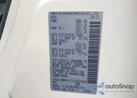 2014 Infiniti Qx60 из США, поврежденный, VIN 5N1AL0MM7EC510260